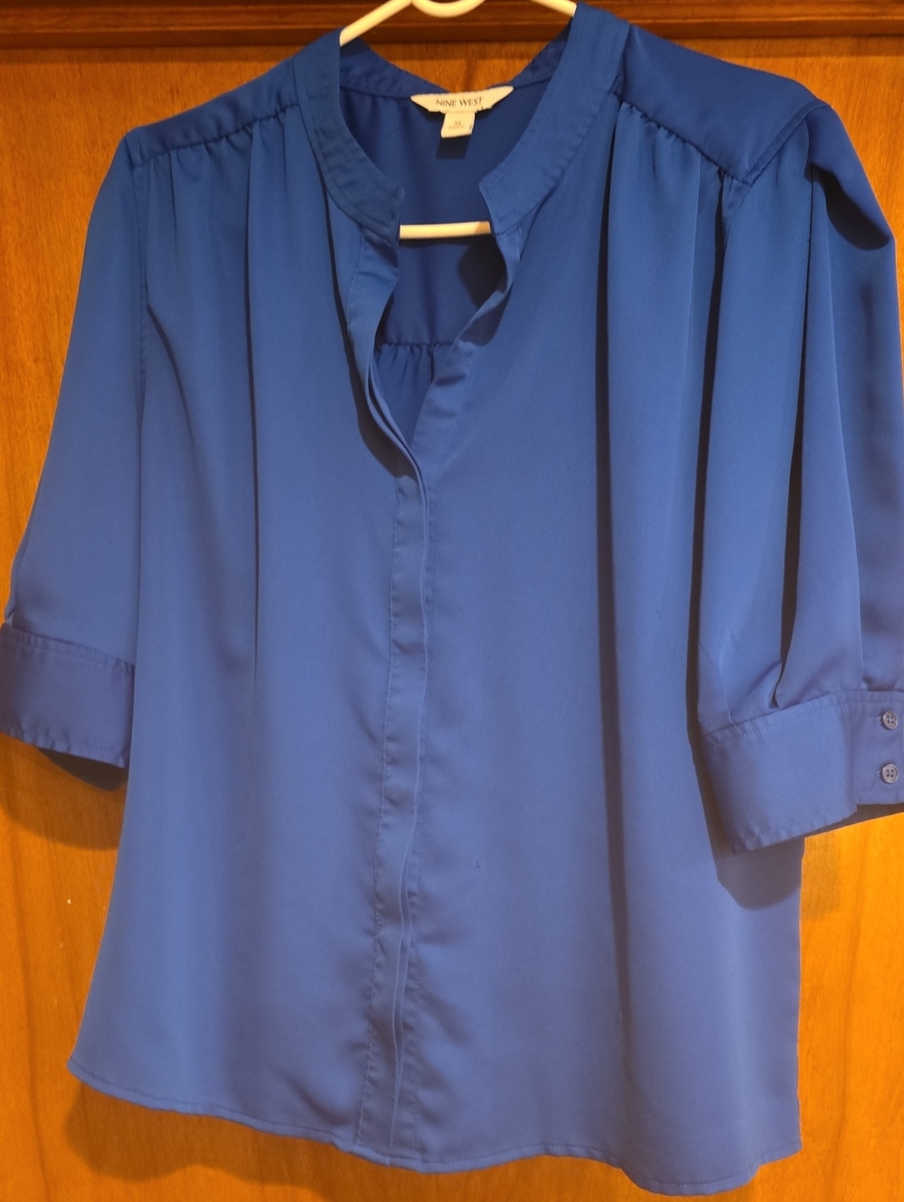 Nine West Blue Split-Neck 3/4 Sleeve Blouse